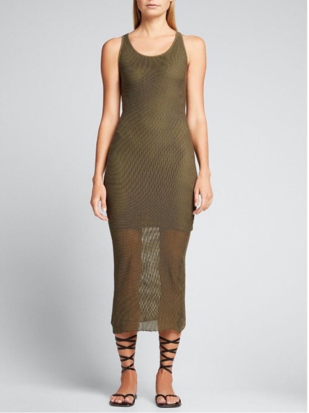 NSF amelia tank midi dress mesh racerback fitted cotton revolve size M